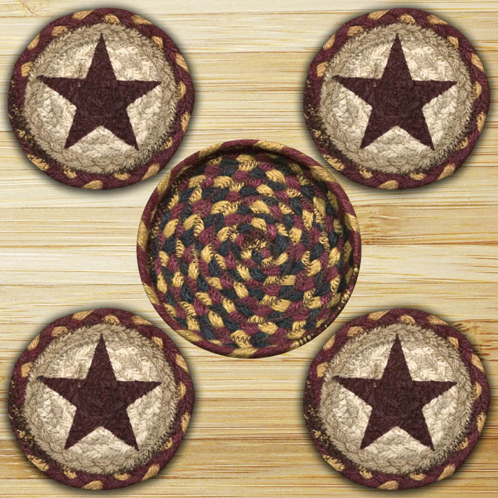 Picture of Earth Rugs 29-CB357BS Burgundy Star Coasters in a Basket