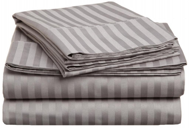 Picture of 400 Thread Count Egyptian Cotton Twin XL Sheet Set Stripe  Grey