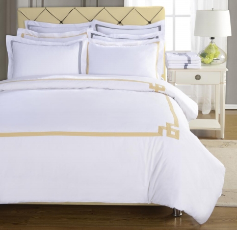Miller Three Piece Cotton Duvet Cover Set  Full/ Queen- Gold