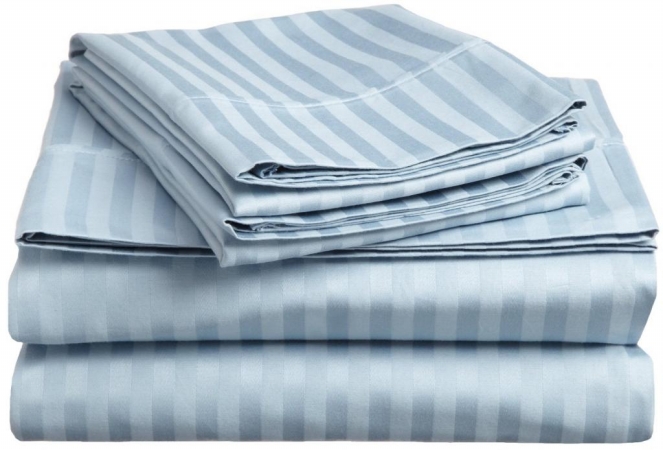 400 Thread Count Egyptian Cotton California King Sheet Set Stripe  Light Blue