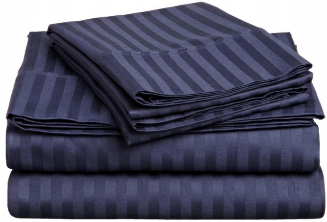 400 Thread Count Egyptian Cotton Split King Sheet Set Stripe  Navy Blue