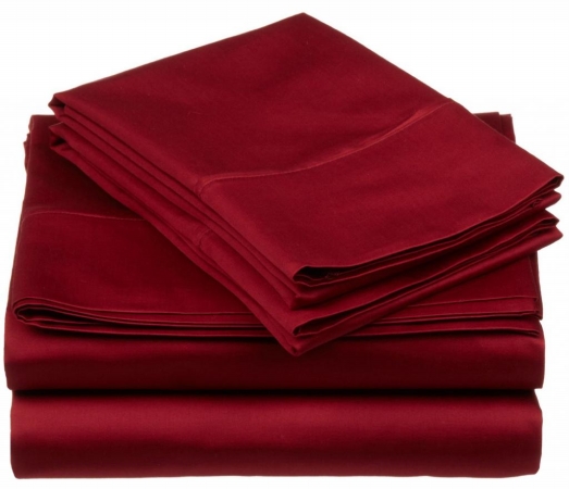 530 Thread Count Egyptian Cotton Split King Sheet Set Solid Burgundy