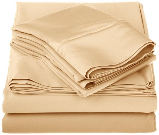 Egyptian Cotton 1000 Thread Count Solid Sheet Set - Gold - Olympic Queen - Luxurious Comfort