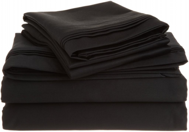 Egyptian Cotton 1500 Thread Count Solid Sheet Set California King-Black