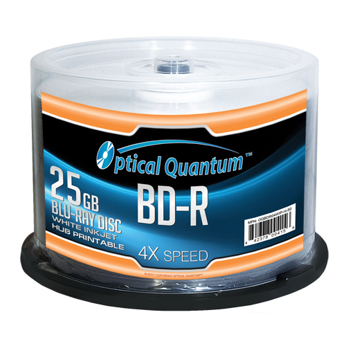 Picture of Optical Quantum OQBDR04WIP-H-50 50 Pack 4X 25GB BD-R Blu-ray Blank Disc White Inkjet Printable