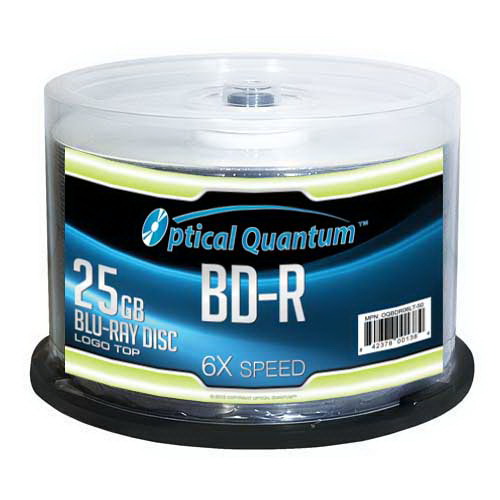 Picture of Optical Quantum OQBDR06LT-50 50 Pack 6X 25GB BD-R Blu-ray Blank Disc Logo Top