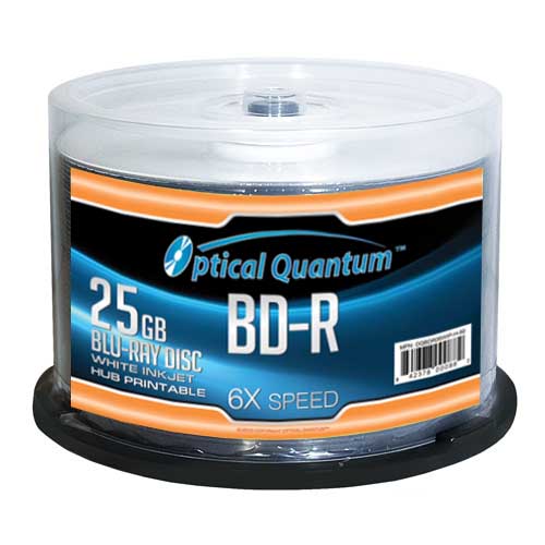 Picture of Optical Quantum OQBDR06WIP-H-50 50 Pack 6X 25GB BD-R Blu-ray Blank Disc White Inkjet Hub Printable