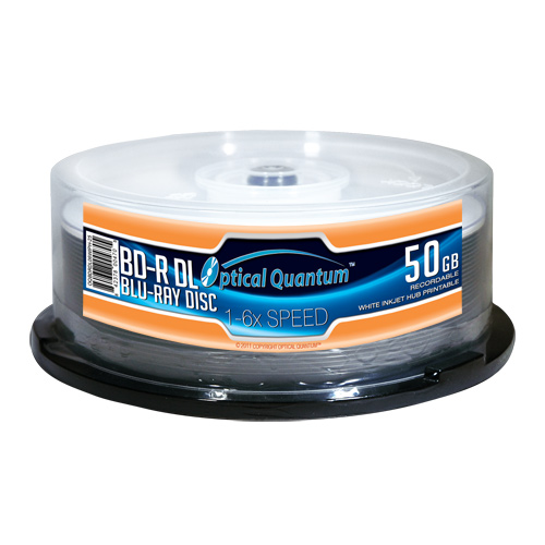 Picture of Optical Quantum OQBDRDL06WIPH-25 25 Pack 6X 50GB BD-R DL Blu-Ray Blank Disc White Inkjet Hub Printable