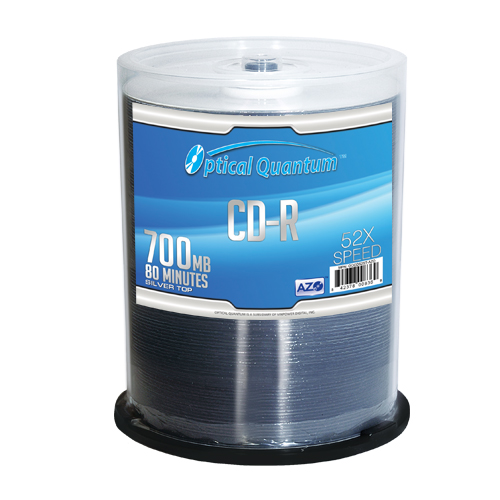 Picture of Optical Quantum OQCD52ST-AZO 100 Pack AZO 52x 80 MIN 700 MB CD-R Blank Media Silve Top