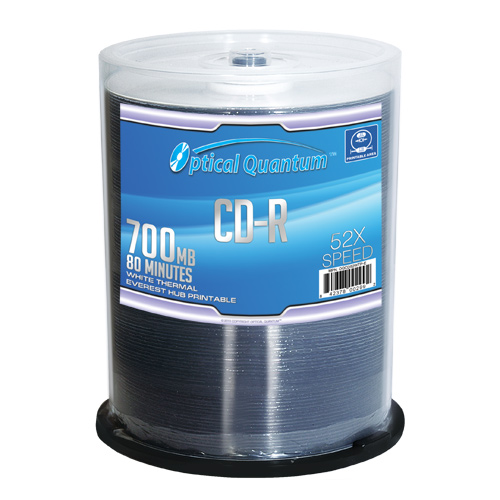 Picture of Optical Quantum OQCD52WTP-E 100 Pack 52x 80 MIN 700 MB CD-R Blank Media White Everest Thermal Printable