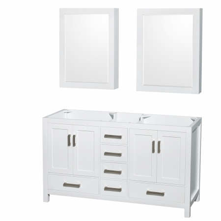 WCS141460DWHCXSXXMED Sheffield 60 in. Double Bathroom Vanity in White- No Countertop- No Sinks- and Medicine Cabinets -  Wyndham Collection