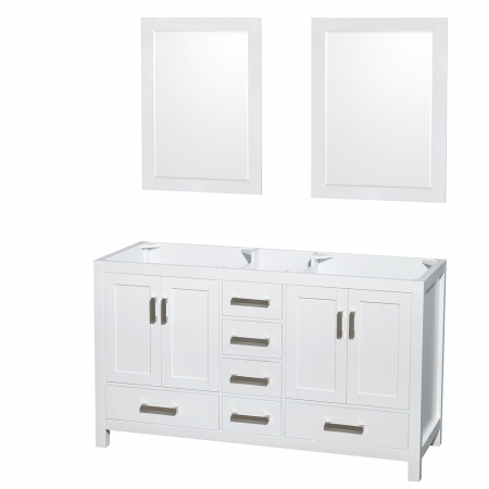 WCS141460DWHCXSXXM24 Sheffield 60 in. Double Bathroom Vanity in White- No Countertop- No Sinks- and 24 in. Mirrors -  Wyndham Collection