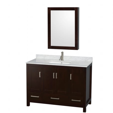 Sheffield 48 in. Single Bathroom Vanity in Espresso- White Carrera Marble Countertop- Undermount Square Sink- and Medicine Cabinet -  Wyndham Collection, WCS141448SESCMUNSMED