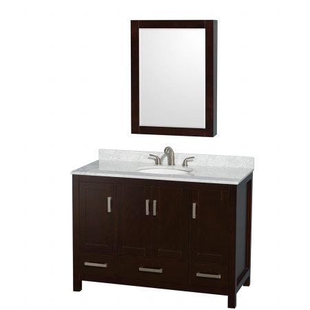 WCS141448SESCMUNOMED Sheffield 48 in. Single Bathroom Vanity in Espresso- White Carrera Marble Countertop- Undermount Oval Sink- and Medicine Cabinet -  Wyndham Collection