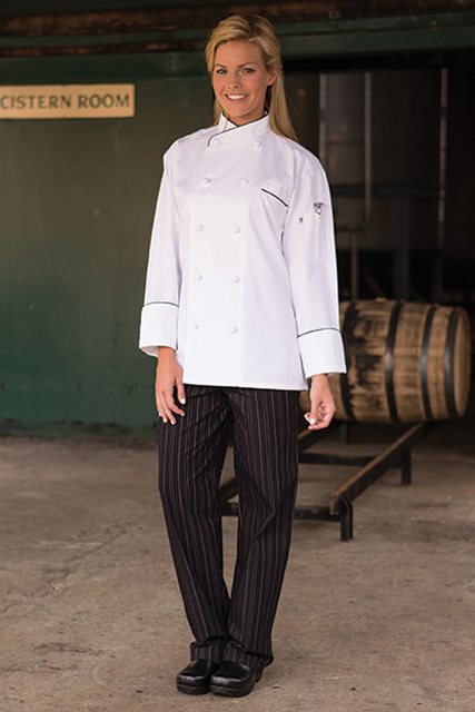Picture of Uncommon Threads 4003-2701 Yarn Dyed Baggy Chef Pant in Red and white Pinstripe - XSmall