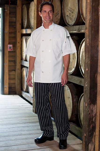 Picture of Uncommon Threads 4000-4107 Classic Basic Baggy Chef Pant with 3&apos;&apos; Elastic Waist in Chalk Stripe - 3XLarge