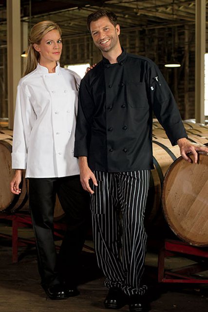 Picture of Uncommon Threads 0403-0104 Classic 10 Knot Chef Coat in Black - Large
