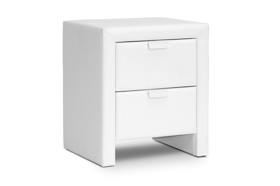 BBT3089-White-NS Frey White Upholstered Modern Nightstand