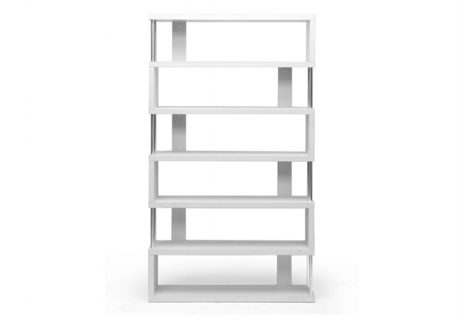 FP-6D-White Barnes White Six-Shelf Modern Bookcase