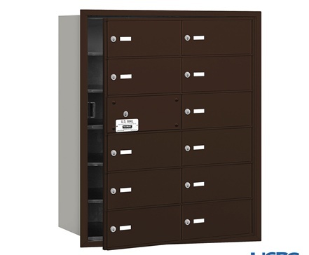 Salsbury 3612ZFU Salsbury 4Bplus Horizontal Mailbox 12 B Doors - 11 Usable - Bronze - Front Loading - Usps Access