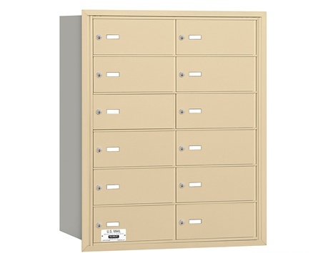Salsbury 3612SRU Salsbury 4Bplus Horizontal Mailbox 12 B Doors - Sandstone - Rear Loading - Usps Access