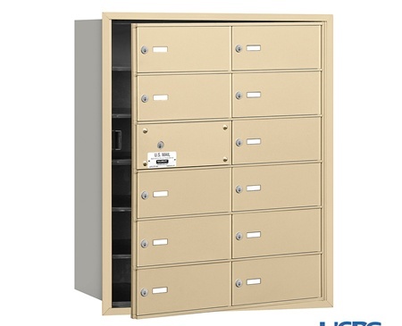 Salsbury 3612SFU Salsbury 4Bplus Horizontal Mailbox 12 B Doors - 11 Usable - Sandstone - Front Loading - Usps Access