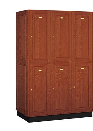 Picture of Salsbury 12361MED Solid Oak Executive Wood Locker Double Tier - 3 Wide - 6 Feet High - 21 Inches Deep - Medium Oak