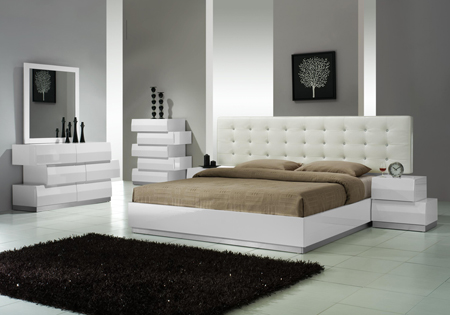 J & M Furniture Milan Left Facing Night Stand in White Lacquer