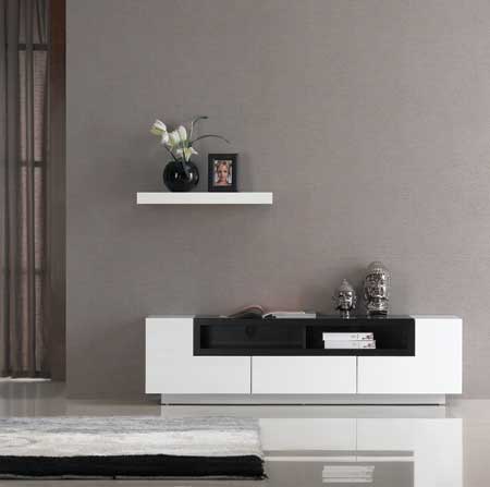 TV Stand 002 in White High Gloss & Dark Oak