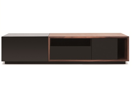 TV Stand 047 in Black High Gloss & Walnut