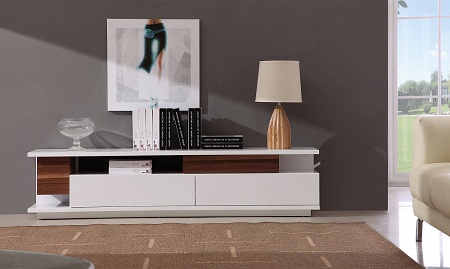 TV Stand 061 in White High Gloss & Walnut