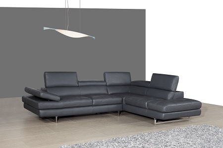 A761 Italian Leather Sectional Slate Grey In Left Hand Facing