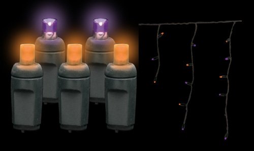 Premium Grade LED Icicle Lights 105 Purple/Orange Frost Holiday Lights String with Black Wire