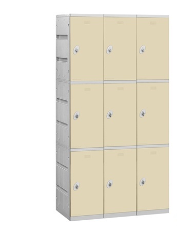 Salsbury 93000 Series Triple Tier Plastic Lockers - Assembled - Tan