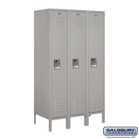 Salsbury Standard Metal Locker Single Tier - 3 Wide - 5 Feet High - 18 Inches Deep - Gray - Unassembled