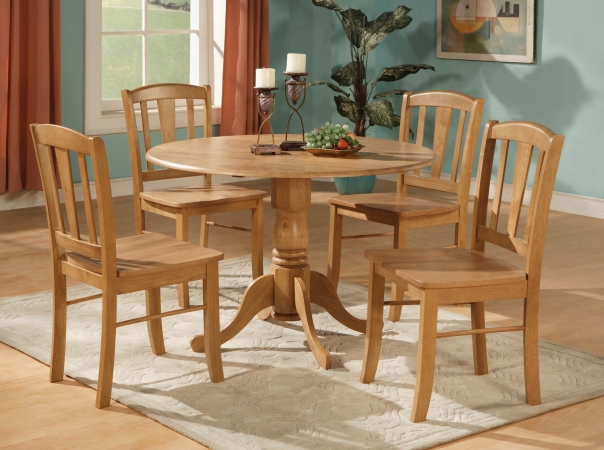 DLIN3-OAK-W Dublin 3PC Set - Round Table with two 9 in. Drop Leaves and 2 Vertical slat back wood seat chairs
