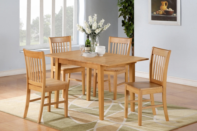 NOFK3-OAK-W Norfolk 3PC Set with rectangular table featured 12 in extension Leaf and 2 wood seat chairs