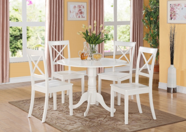 3PC Kitchen Round Table with 2 Drop Leaves and 2 X -back Chairs with wood Seat