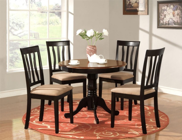 Picture of East West Furniture ANTI3-BLK-C 3 -Piece Antique Round Kitchen 36 in. Table and 2 Chairs with Microfiber Upholstered seat