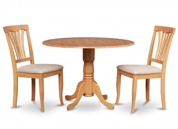 Picture of East West Furniture DLAV3-OAK-C 3PC Kitchen Round Table with 2 Drop Leaves and 2 Chairs with Microfiber Upholstered Seat