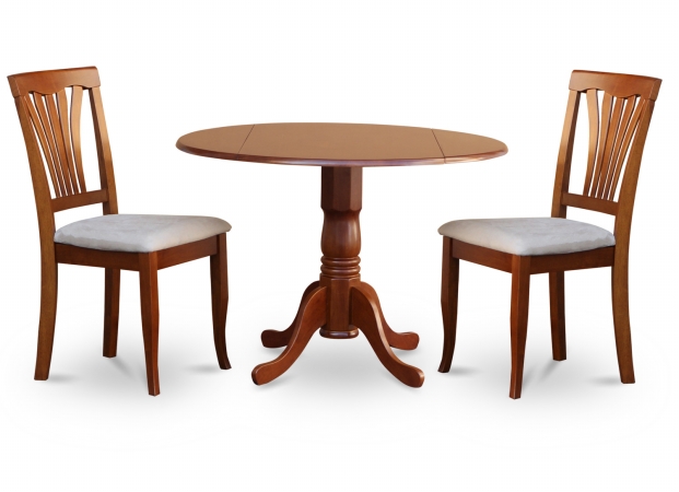 DLAV3-SBR-C 3PC Kitchen Round Table with 2 Drop Leaves and 2 Avon chairs with cushion Seat