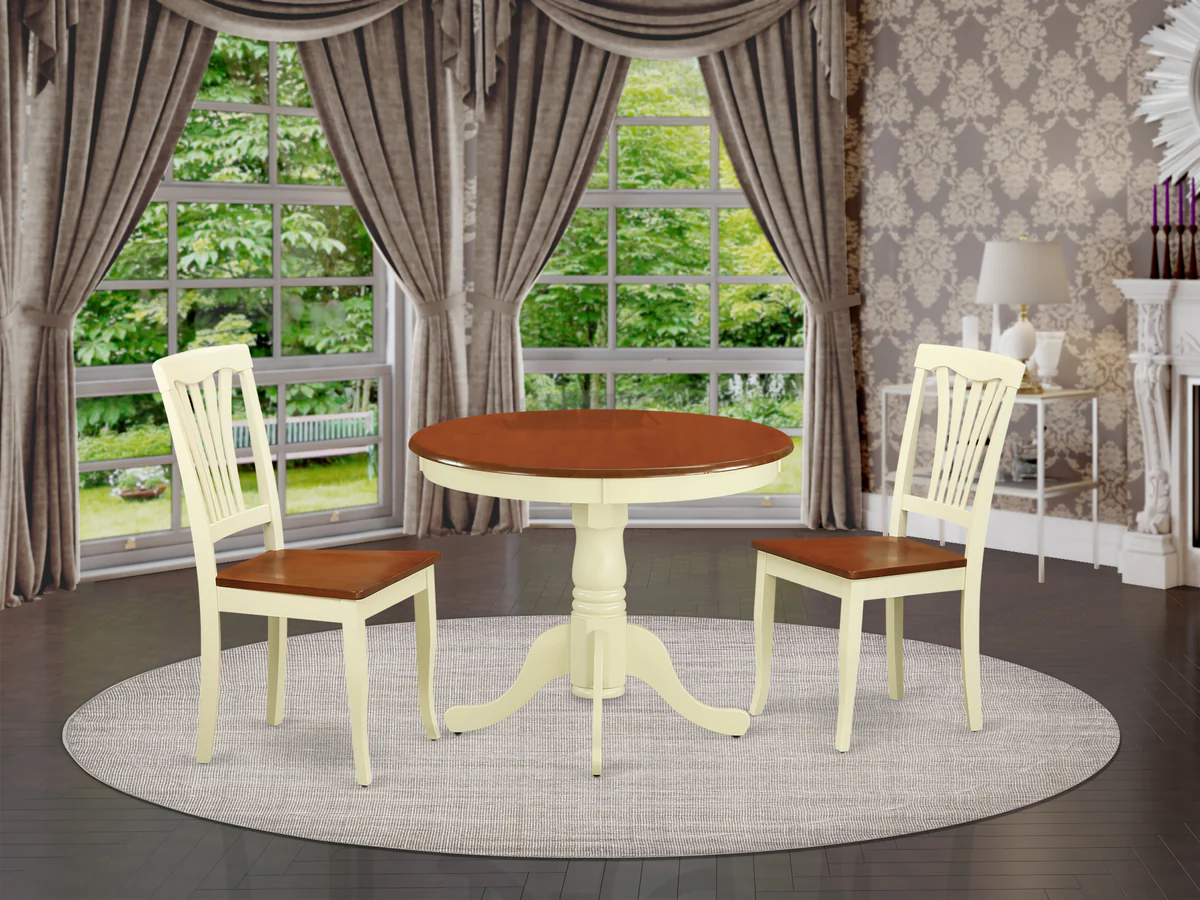 3 -Piece Round Kitchen 36 in. Table and 2 Chairs with Wood seat