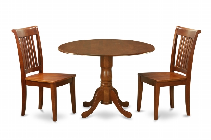 3PC Kitchen Round Table with 2 Drop Leaves and 2 Chairs with Wood Seat