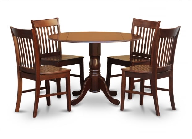5PC Kitchen Round Table with 2 Drop Leaves and 4 Slatted-back Chairs with Wood Seat