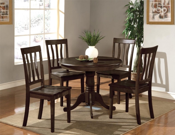 5 PC Antique Round Kitchen 36 in. Table and 4 Chairs with Faux Leather seat