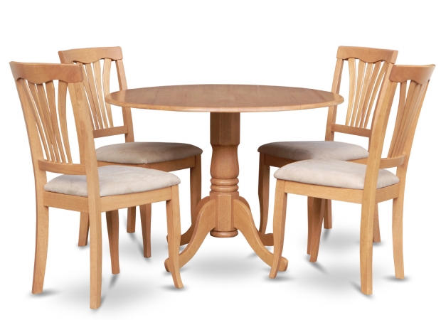 Picture of East West Furniture DLAV5-OAK-C 5PC Kitchen Round Table with 2 Drop Leaves and 4 Chairs with Microfiber Upholstered Seat