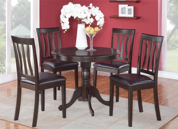 East West Furniture ANTI5-CAP-LC 5 -Piece Antique Round Kitchen 36 in. Table and 4 Chairs with Faux Leather seat