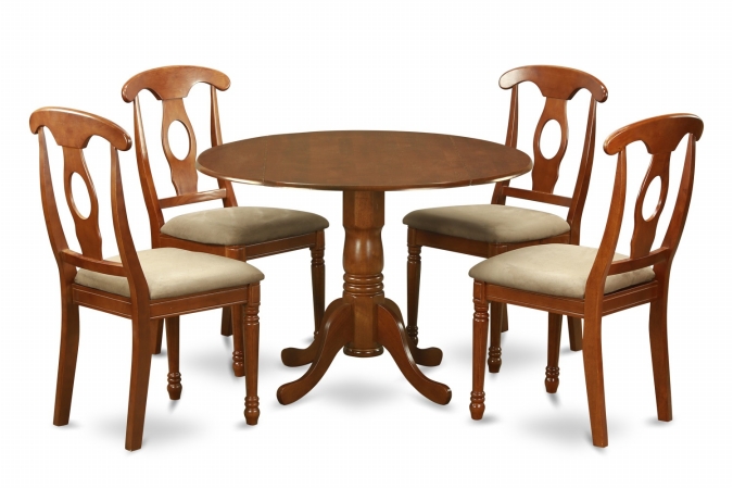 Picture of East West Furniture DLNA5-SBR-C 5PC Kitchen Round Table with 2 Drop Leaves and 4 Chairs with padded Seat