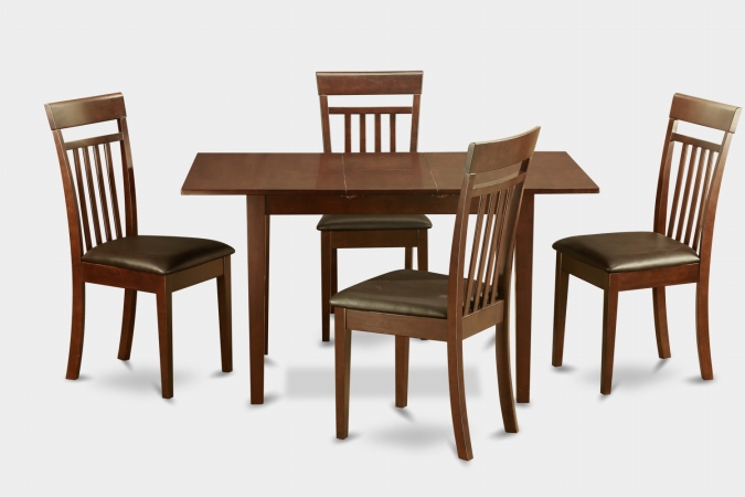 Norfolk 5PC Set with rectangular table featured 12 in extension Leaf and 4 Faux Leather Seat chairs