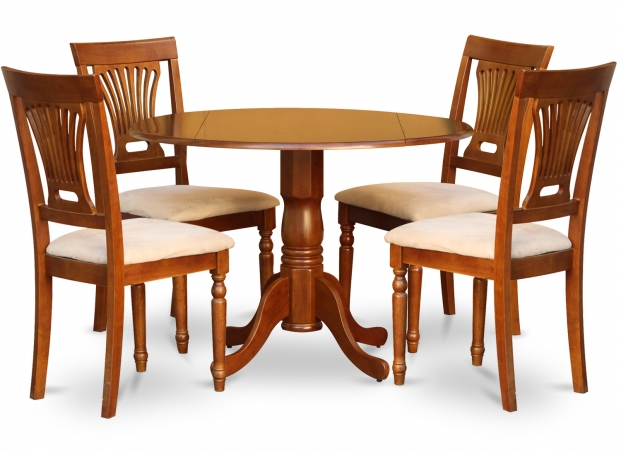 5PC Kitchen Round Table with 2 Drop Leaves and 4 Plainville chairs with cushion Seat